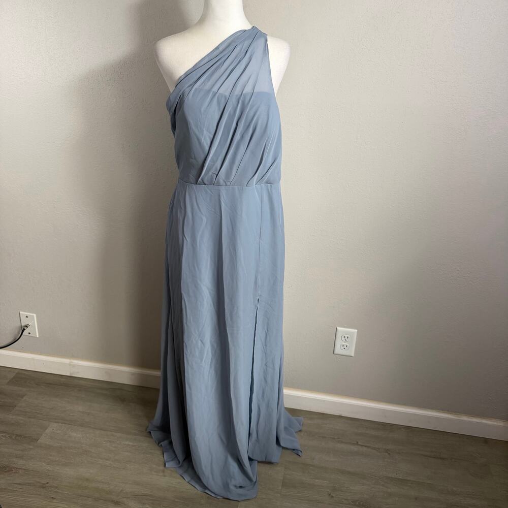 NWT Birdy Grey Kira Chiffon One Shoulder Dusty Blue Bridesmaid Dress Womens L